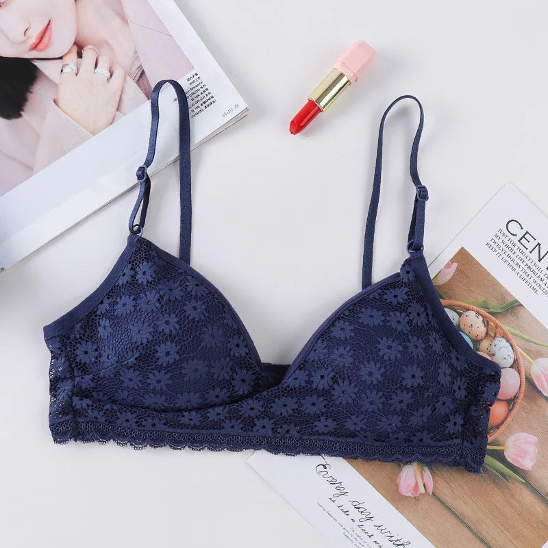 Floral Lace Bra Non-Wire Bralette Push Up Bras For Women V-neck Brassiere Female Padded Underwear Sexy Lingerie Intimates