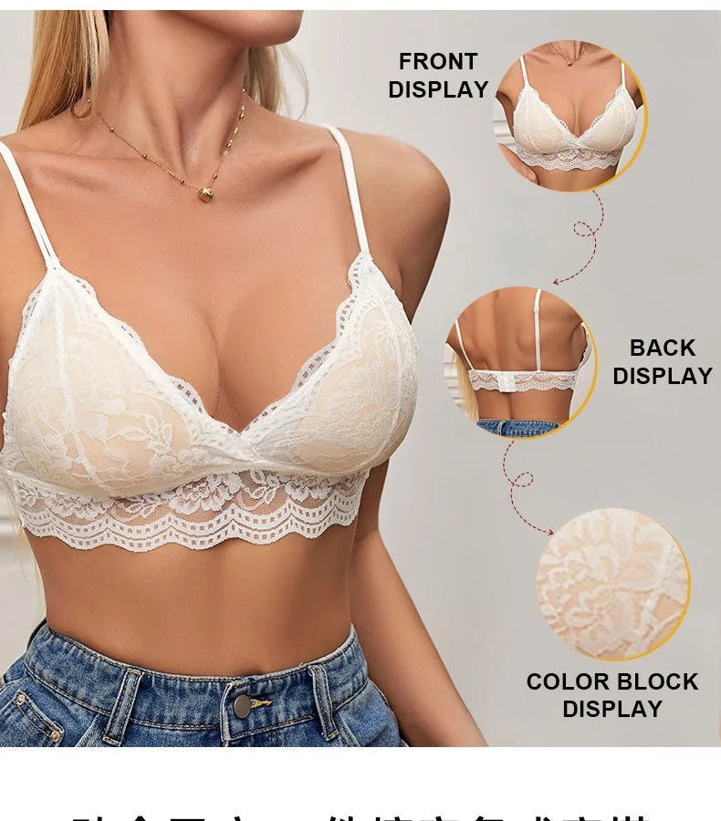 Lace Transparent Bra Women Non-wire Bralette Small Cup Push Up Bras Sexy Backless Lingerie French Underwear Padded Brassiere