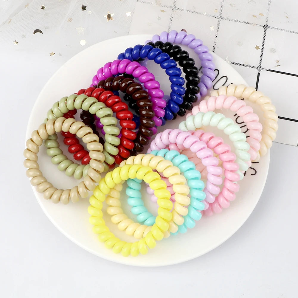 3-8Pcs/Set Telephone Wire Hair Bands Girl 5cm Mixed Color Highly Elastic Hair Ties Ponytail Holder Women Trendy Hair Accessories