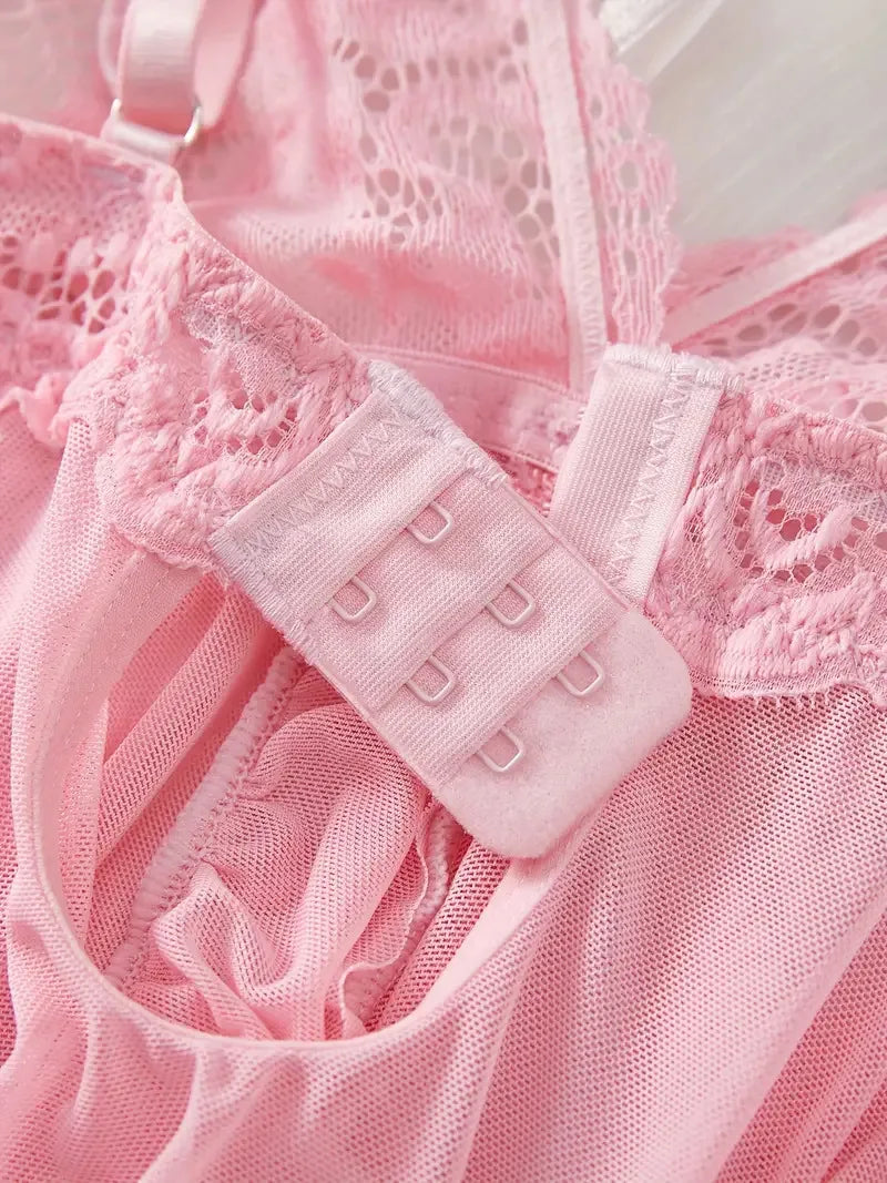 Ice Silk Thin Halter Sexy Pajamas Lace Nightdress And Thong Sets Plus Size Nightwear Women Underwear Sleepwear Transparent Dress