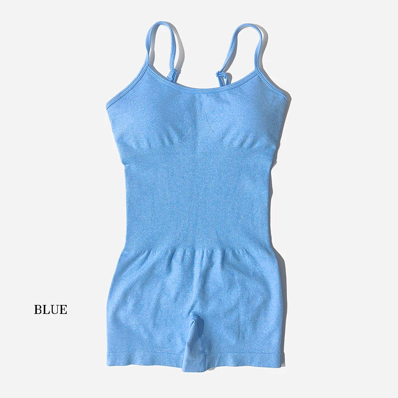 Yoga Set Women Fitness Rompers Sexy One Piece Strap Tummy Control Padded Sports Bra Workout Shorts JumpSuit Sportswear