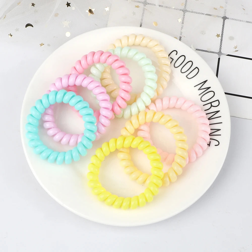 3-8Pcs/Set Telephone Wire Hair Bands Girl 5cm Mixed Color Highly Elastic Hair Ties Ponytail Holder Women Trendy Hair Accessories