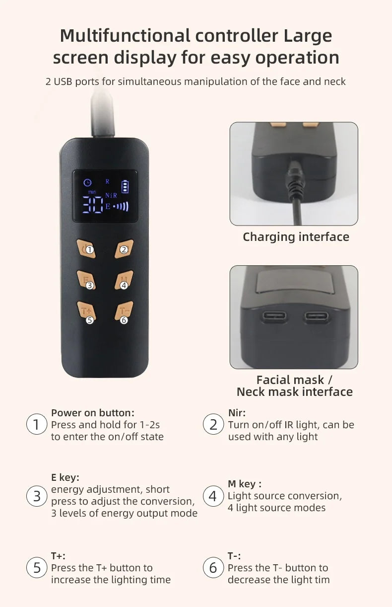 LED Photon Beauty Infrared Mask Instrument USB Electronic Mask Rejuvenation Lightens Fine Lines Brighten Skin Tone Repair Skin
