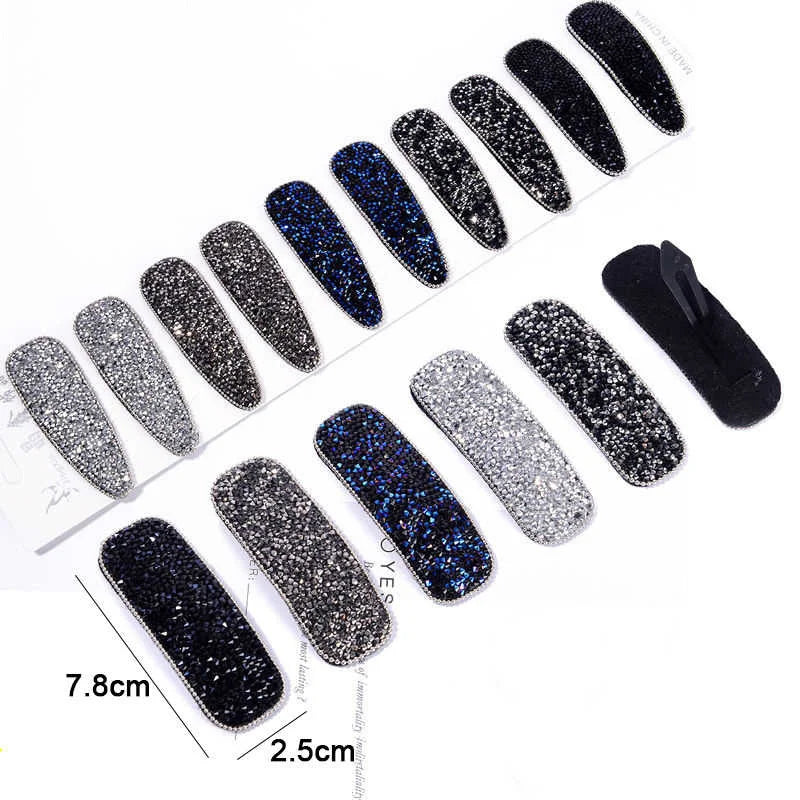 Korean Full Crystal Hair Barrettes Women Hair Pins Jewelry Waterdrop Rectangle Geometric Hair Clip Hair Accessories Girls Gift