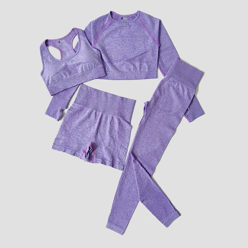 2/3/5PCS Seamless Women Yoga Set Workout Sportswear Gym Clothing Fitness Long Sleeve Crop Top High Waist Leggings Sports Suits