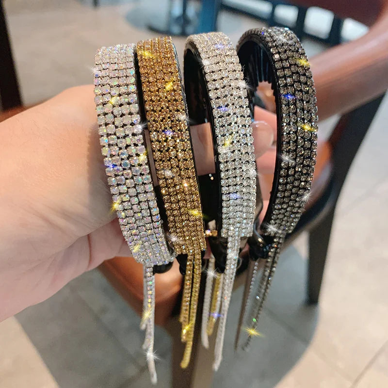 Women Elegant Luxury Rhinestone Tassel Ponytail Hair Claws Hair Clips Barrettes Hairpin Headband Fashion Hair Accessories