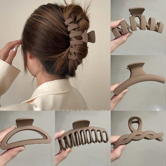 High Women Hair Claw Clips Korea Coffee Beige Acrylic Large Hair Claw Hairpin Geometric Barrettes Crab Girl Headwear Hair Accessories