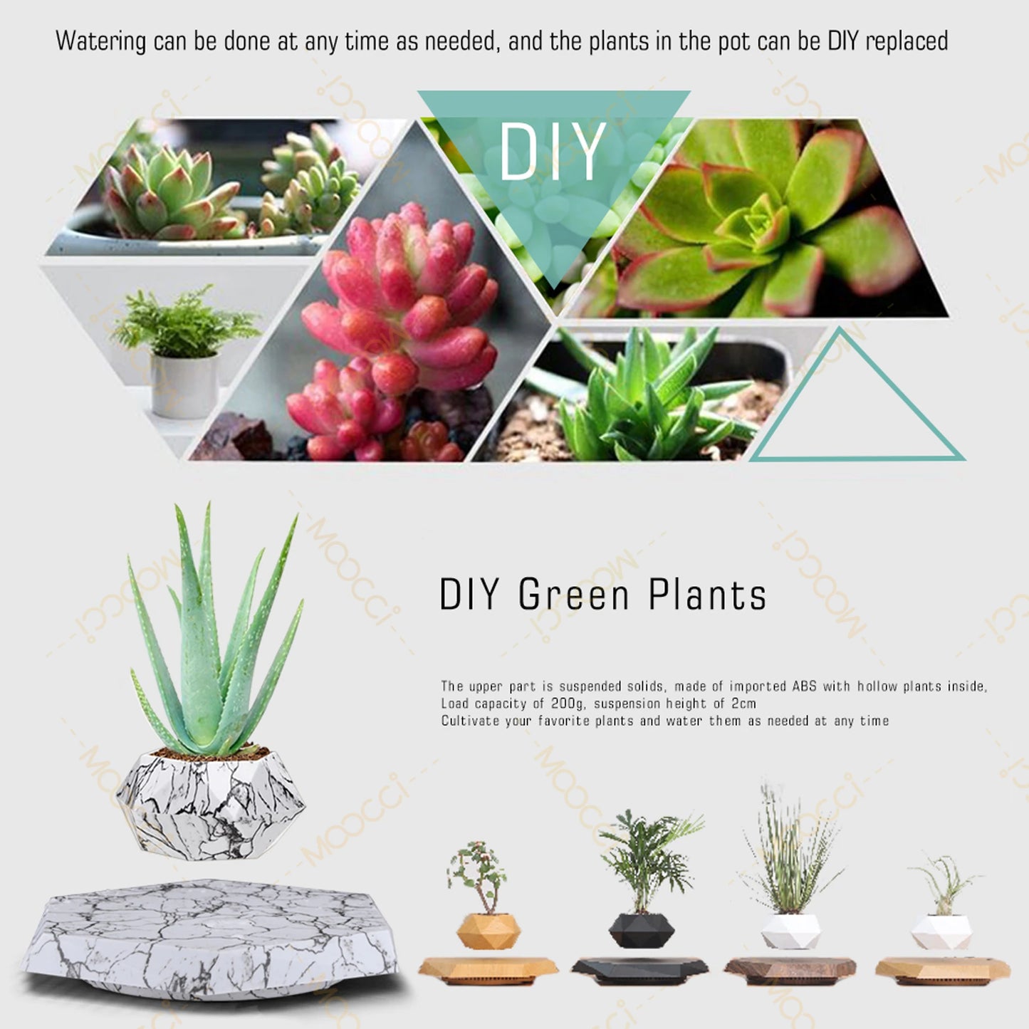 Elegant ABS Plastic Magnetic Levitation Wedding Promotions Agriculture Marble-like Hexagon Affordable Smart Flower Plant Pot