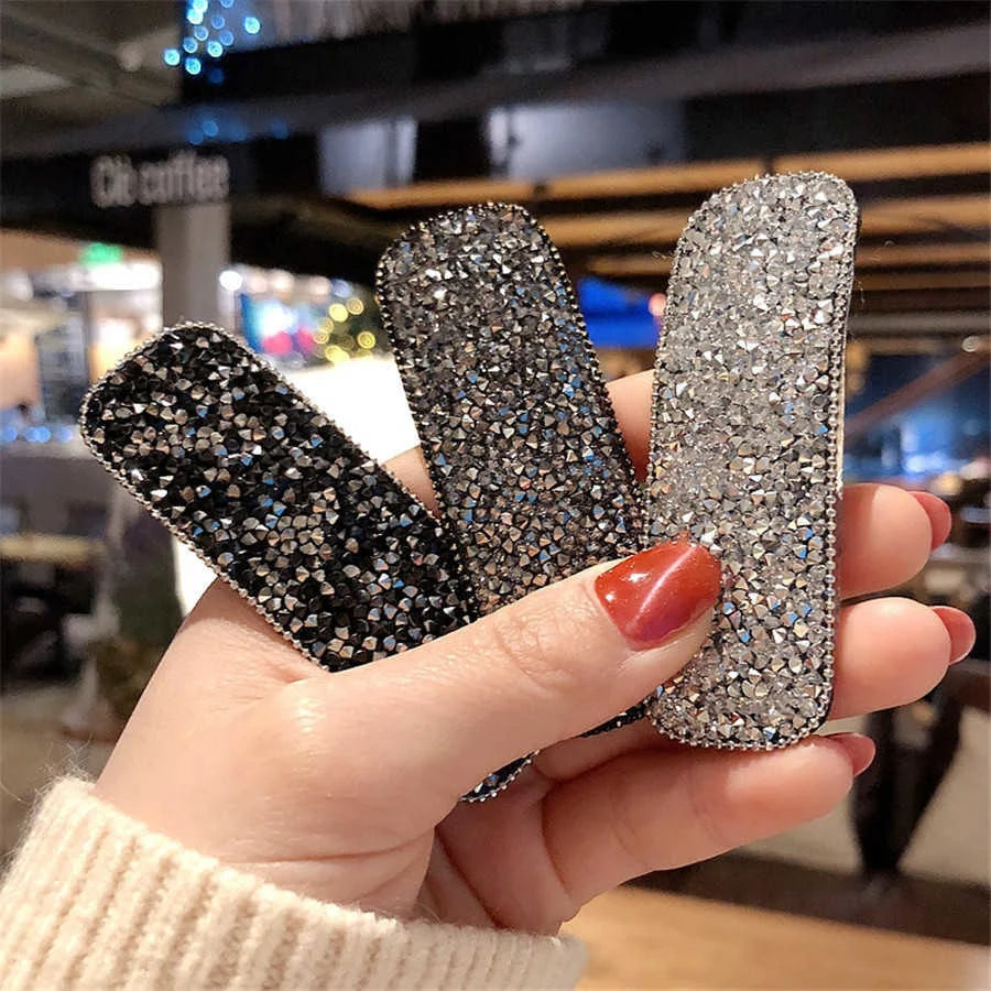 Korean Full Crystal Hair Barrettes Women Hair Pins Jewelry Waterdrop Rectangle Geometric Hair Clip Hair Accessories Girls Gift
