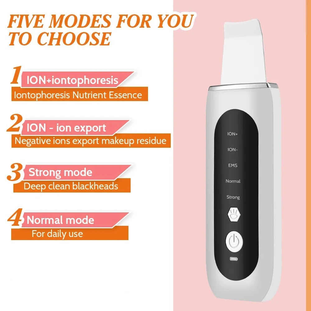Beauty Product Facial Lift Deep Face Cleaning Red Blue Light Electric Dead Ultrasonic Face Sonic Skin Scrubber Spatula