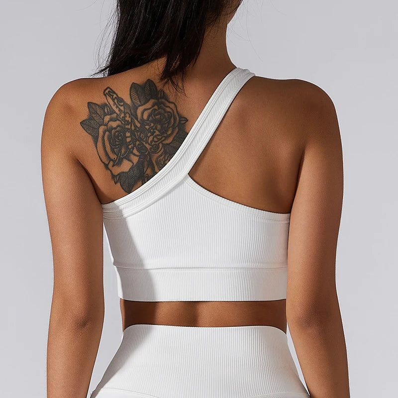 Sexy One Shoulder Yoga Bra Women Sports Crop Top Athletic Vest Push Up Underwear Sports Bra Sportswear