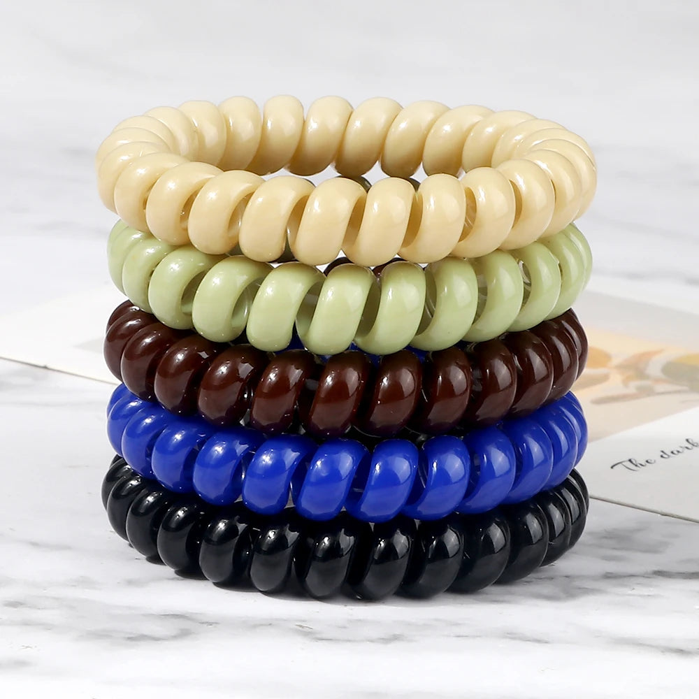 3-8Pcs/Set Telephone Wire Hair Bands Girl 5cm Mixed Color Highly Elastic Hair Ties Ponytail Holder Women Trendy Hair Accessories