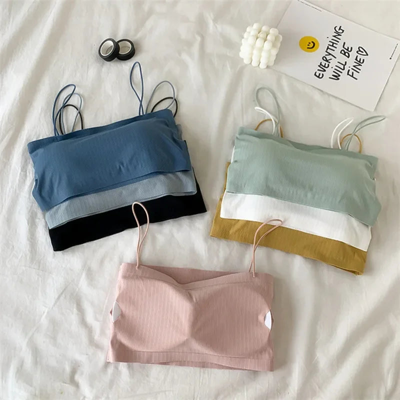 Summer Tube Bras For Women Sexy Seamless Underwear Crop Tops Sexy Lingerie Silky Bandeau Bra Removable Pads Intimates