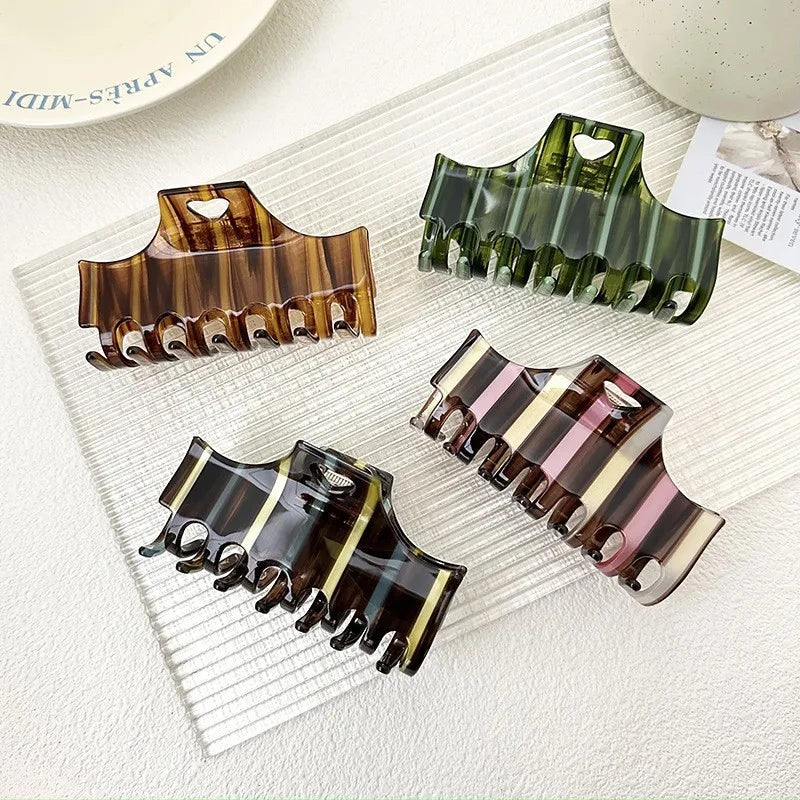 Retro Hollow Out Hair Claw Stripe Colour Hair Claw Clip Shark Catch Hair Accessories for Women Girls