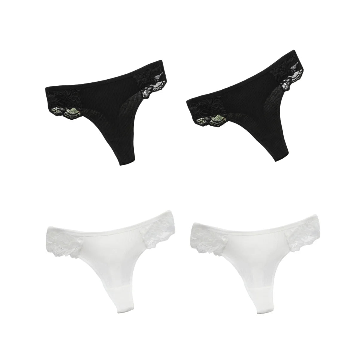 4Pcs/Set Women's Cotton Thongs Sexy Underwear Solid Color Low Waist Panties Breathable Lace Trims G-string Sexy Lingerie