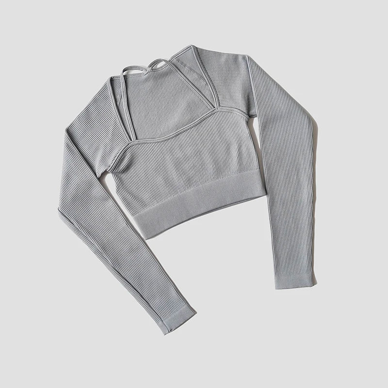 Women's Shirt Seamless Crop Top Fitness Shirts Long Sleeve Sports Top Female Yoga Tops Activewear With Shoulder Strap