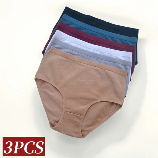 3Pcs/Set Women High Waist Panties Cotton Briefs Underwear Solid Color Female Sexy Lingerie M-XXL Breathable Comfort Underpants