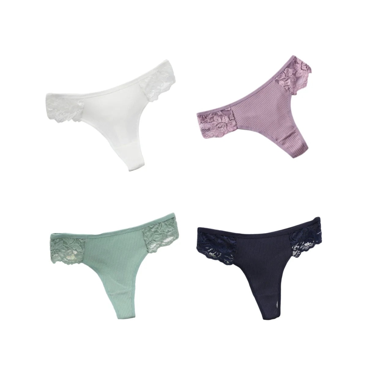 4Pcs/Set Women's Cotton Thongs Sexy Underwear Solid Color Low Waist Panties Breathable Lace Trims G-string Sexy Lingerie