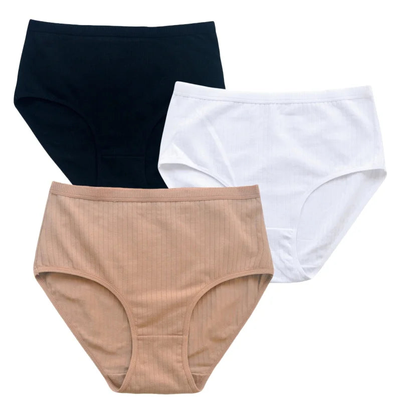 3Pcs/Set Women High Waist Panties Cotton Briefs Underwear Solid Color Female Sexy Lingerie M-XXL Breathable Comfort Underpants