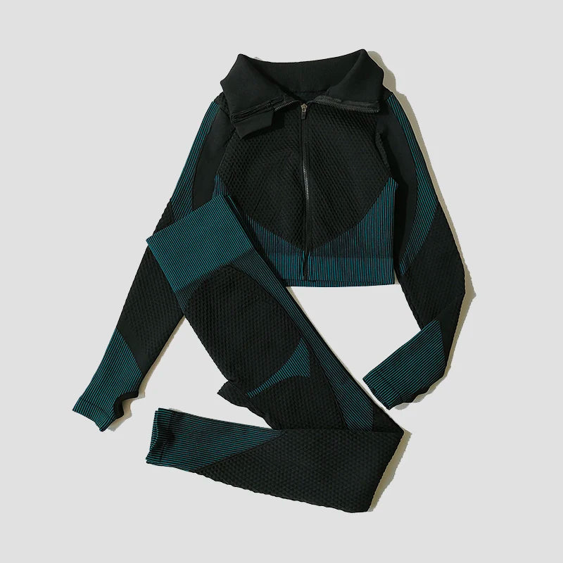 Seamless Yoga Sets Women Fitness Gym Clothing Long Sleeve Shirts High Waist Running Leggings Workout Pants Sports Suits