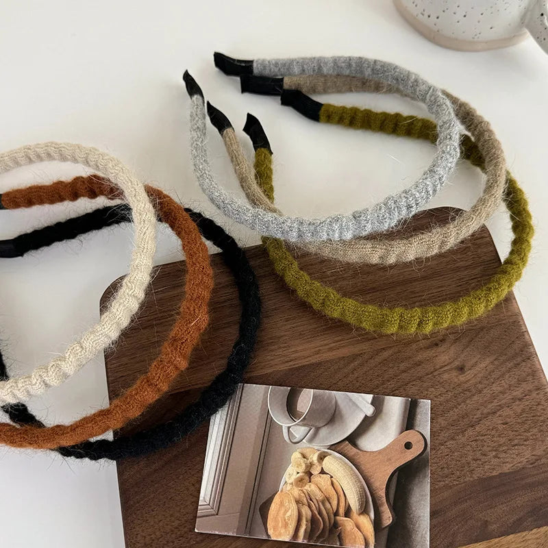 Retro Autumn Winter Wool Knitting Headbands Fashion Plush Elastic Hair Bands For Woman Girls Simple Sweet Temperament Hair Hoop