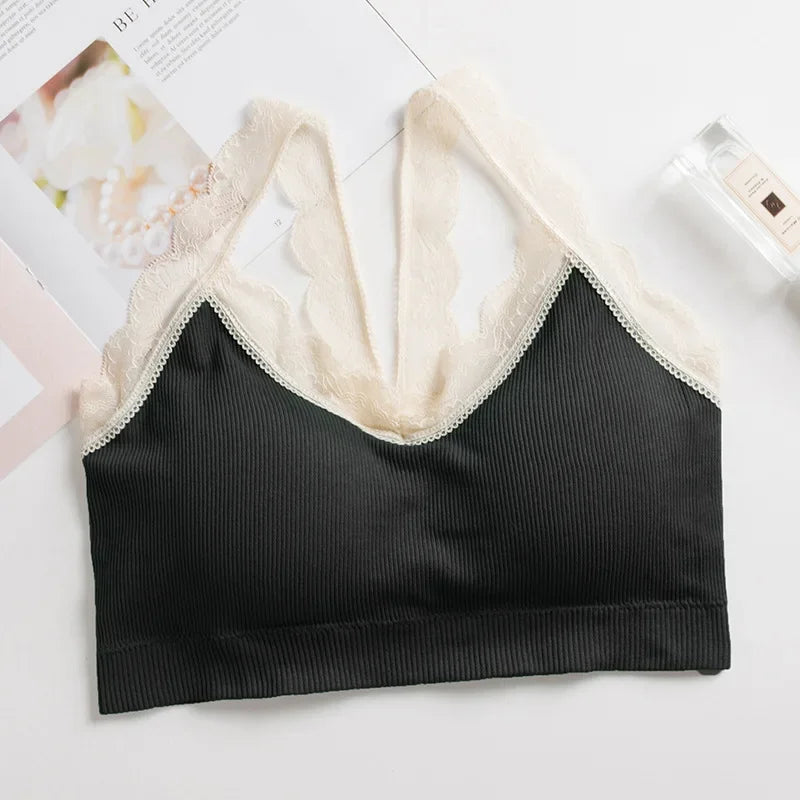 Women Lace Bra Comfort Top Seamless Underwear Removable Pads Female Wireless Bralette Ladies Sexy Lace Trim Lingerie