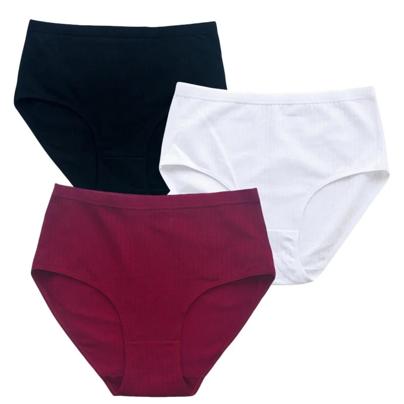 3Pcs/Set Women High Waist Panties Cotton Briefs Underwear Solid Color Female Sexy Lingerie M-XXL Breathable Comfort Underpants