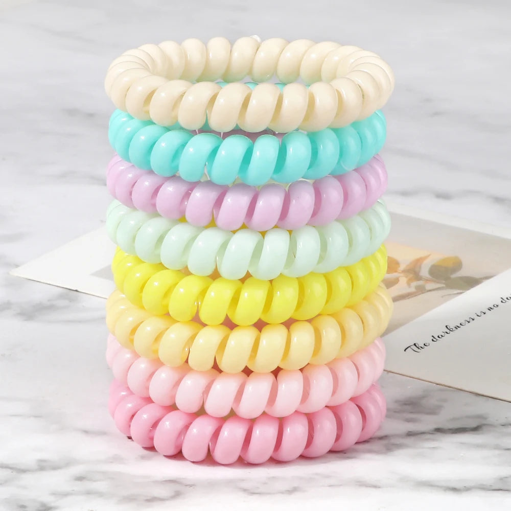 3-8Pcs/Set Telephone Wire Hair Bands Girl 5cm Mixed Color Highly Elastic Hair Ties Ponytail Holder Women Trendy Hair Accessories