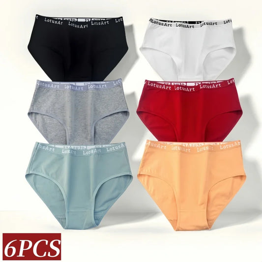 6PCS/Set Cotton Panties Women High Rise Briefs Seamless Underwear Female Underpants Solid Color Pantys M-2XL Comfort Intimates