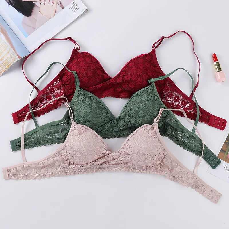 Floral Lace Bra Non-Wire Bralette Push Up Bras For Women V-neck Brassiere Female Padded Underwear Sexy Lingerie Intimates