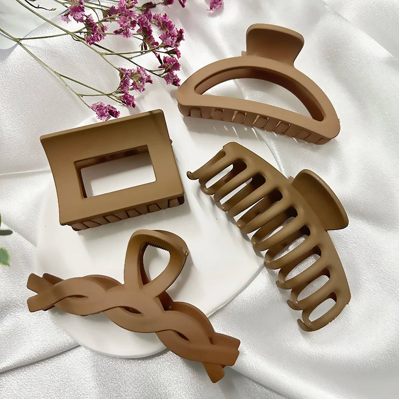 High Women Hair Claw Clips Korea Coffee Beige Acrylic Large Hair Claw Hairpin Geometric Barrettes Crab Girl Headwear Hair Accessories