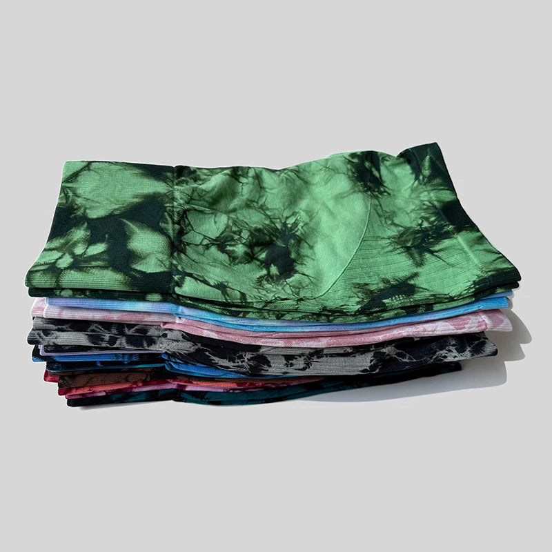 Yoga Shorts For Women Sports Tie Dye Seamless Cycling Running Shorts High Waisted Sports Workout Gym Fitness Shorts