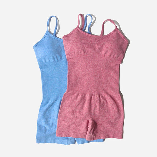 Yoga Set Women Fitness Rompers Sexy One Piece Strap Tummy Control Padded Sports Bra Workout Shorts JumpSuit Sportswear