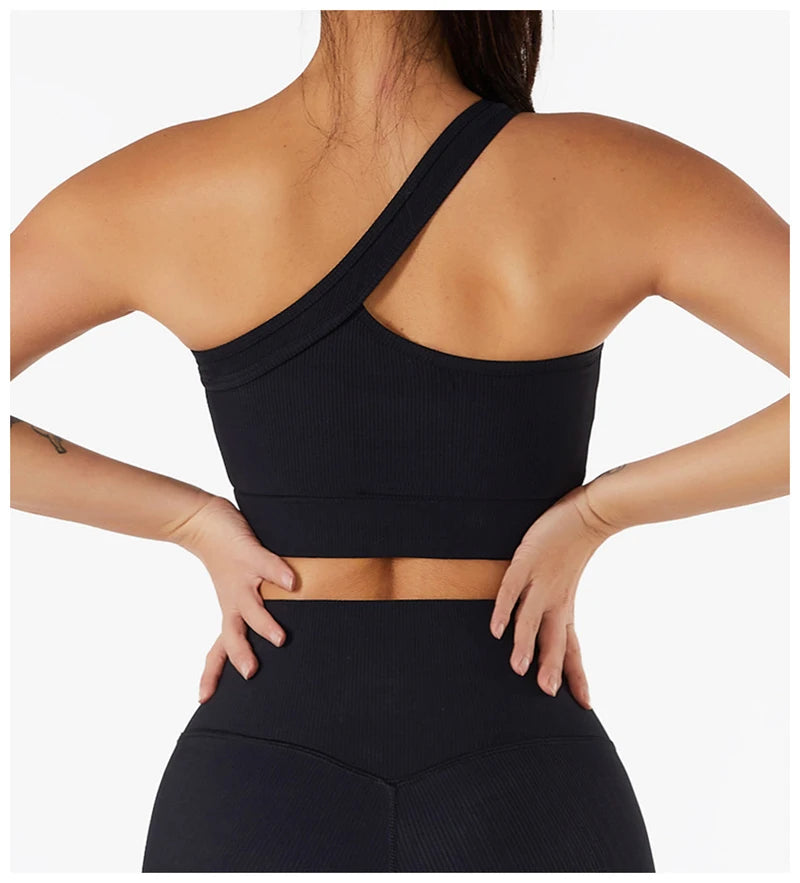 Sexy One Shoulder Yoga Bra Women Sports Crop Top Athletic Vest Push Up Underwear Sports Bra Sportswear