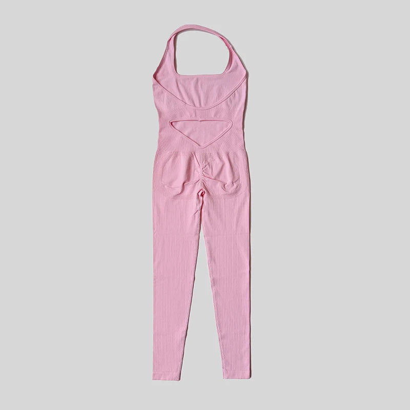 Sexy Women Bodysuits Fitness Sports Yoga Suit Halter Breathable Quick Drying Rompers Women's Gym Set Push Up Workout Jumpsuit