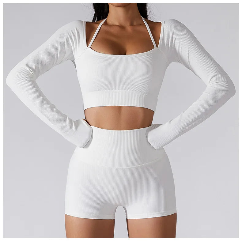 Women's Shirt Seamless Crop Top Fitness Shirts Long Sleeve Sports Top Female Yoga Tops Activewear With Shoulder Strap