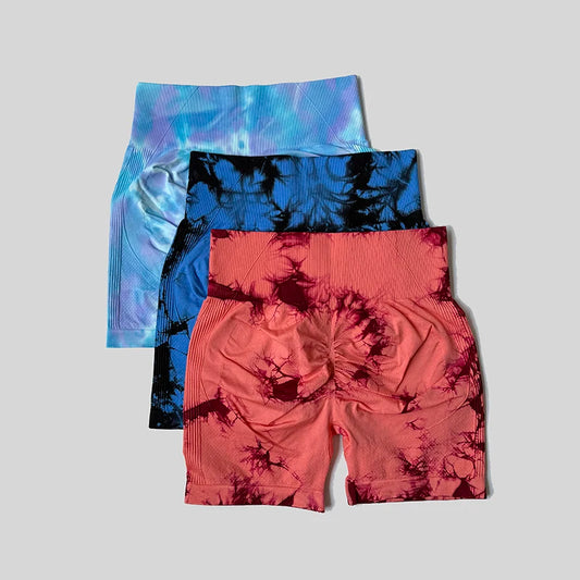 Yoga Shorts For Women Sports Tie Dye Seamless Cycling Running Shorts High Waisted Sports Workout Gym Fitness Shorts