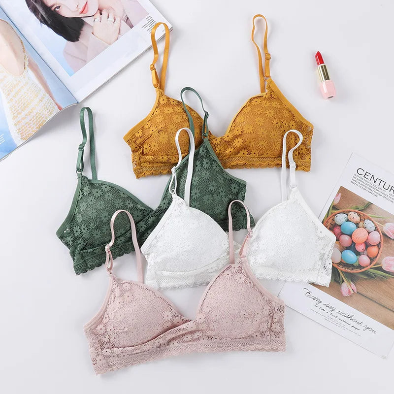 Floral Lace Bra Non-Wire Bralette Push Up Bras For Women V-neck Brassiere Female Padded Underwear Sexy Lingerie Intimates