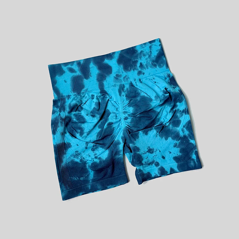 Yoga Shorts For Women Sports Tie Dye Seamless Cycling Running Shorts High Waisted Sports Workout Gym Fitness Shorts