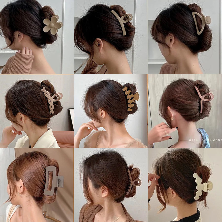 High Women Hair Claw Clips Korea Coffee Beige Acrylic Large Hair Claw Hairpin Geometric Barrettes Crab Girl Headwear Hair Accessories