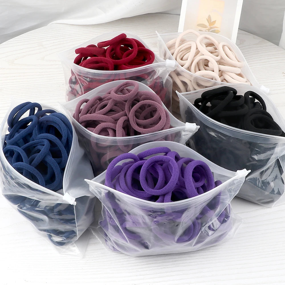 50Pcs Women Girl Mixed Colors Hair Bands 4cm Basic Hair Ties Elastic Headband Simple Hair Scrunchies Accessories Ponytail Holder