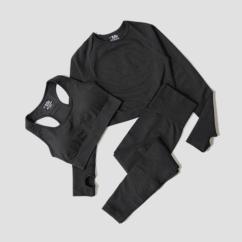 2/3/5PCS Seamless Women Yoga Set Workout Sportswear Gym Clothing Fitness Long Sleeve Crop Top High Waist Leggings Sports Suits