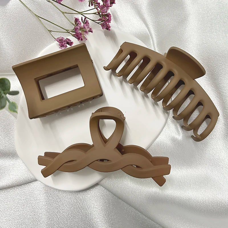 High Women Hair Claw Clips Korea Coffee Beige Acrylic Large Hair Claw Hairpin Geometric Barrettes Crab Girl Headwear Hair Accessories
