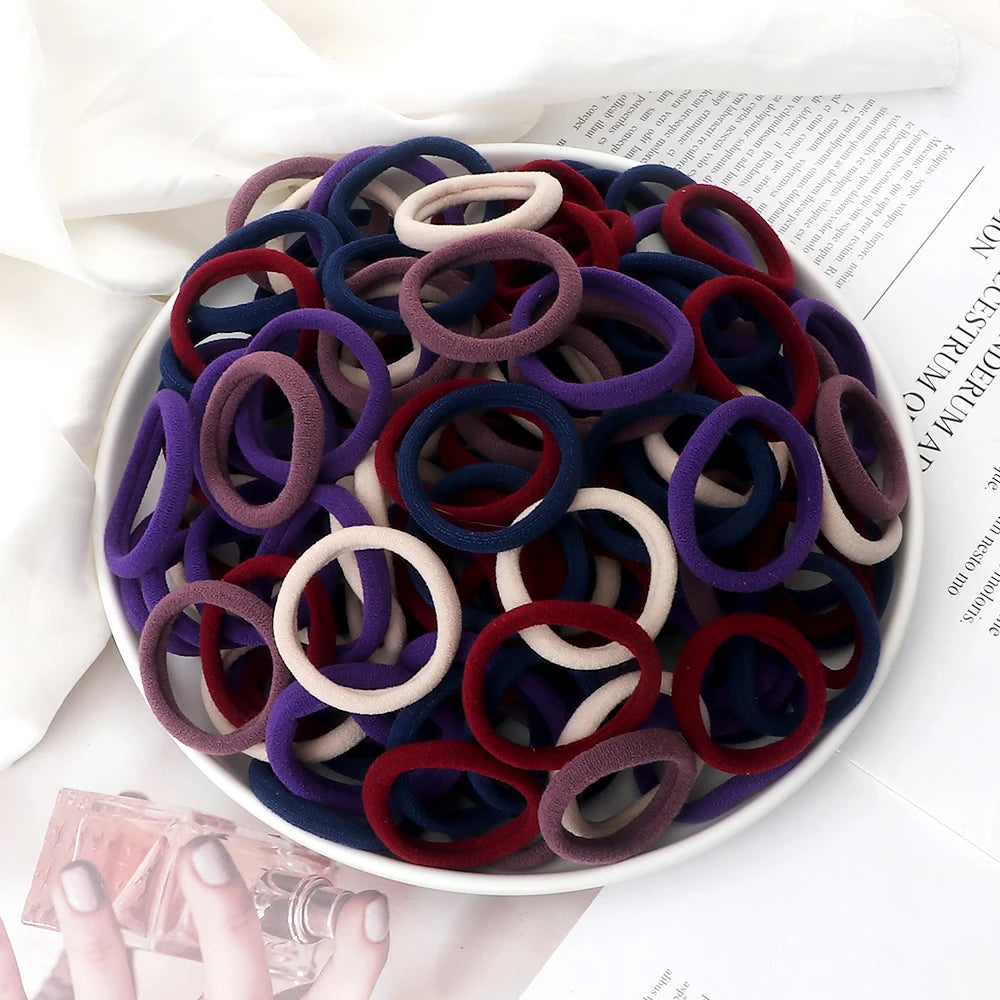 50Pcs Women Girl Mixed Colors Hair Bands 4cm Basic Hair Ties Elastic Headband Simple Hair Scrunchies Accessories Ponytail Holder
