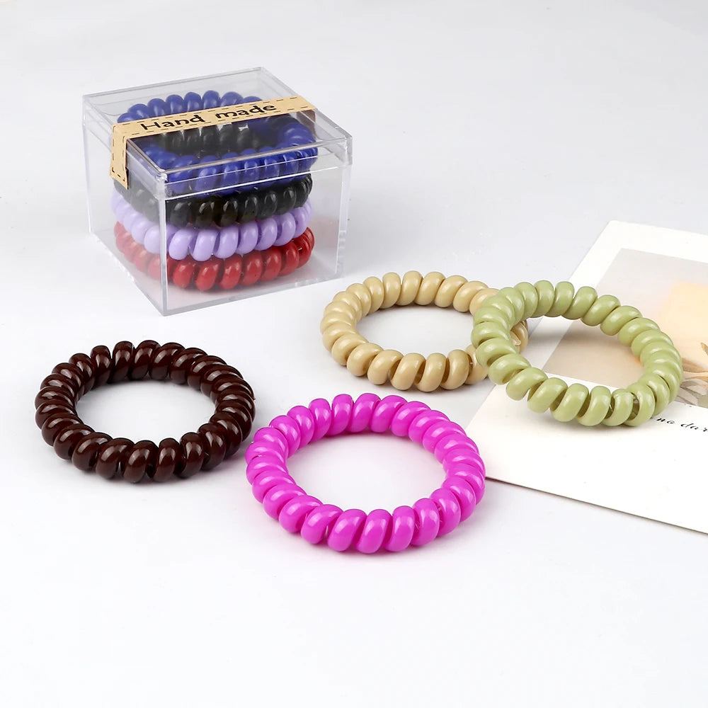 3-8Pcs/Set Telephone Wire Hair Bands Girl 5cm Mixed Color Highly Elastic Hair Ties Ponytail Holder Women Trendy Hair Accessories