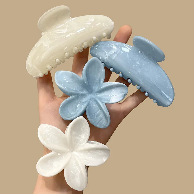 Korean Hawaiian Flower Crab Hair Clips Female Fashion Plastic Shark Hair Claw Hairpin Barrettes For Girls Beach Hair Accessories