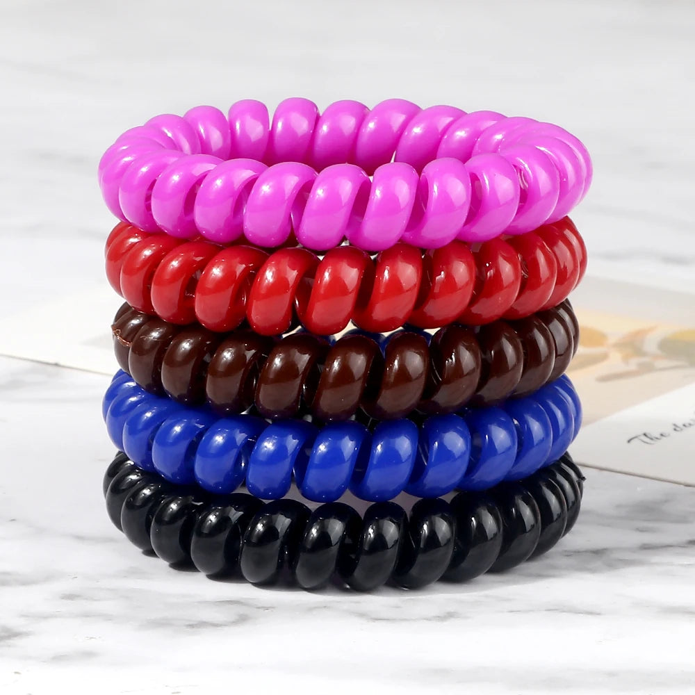 3-8Pcs/Set Telephone Wire Hair Bands Girl 5cm Mixed Color Highly Elastic Hair Ties Ponytail Holder Women Trendy Hair Accessories