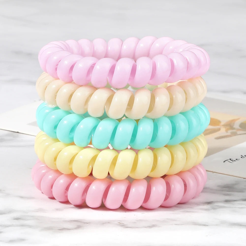 3-8Pcs/Set Telephone Wire Hair Bands Girl 5cm Mixed Color Highly Elastic Hair Ties Ponytail Holder Women Trendy Hair Accessories