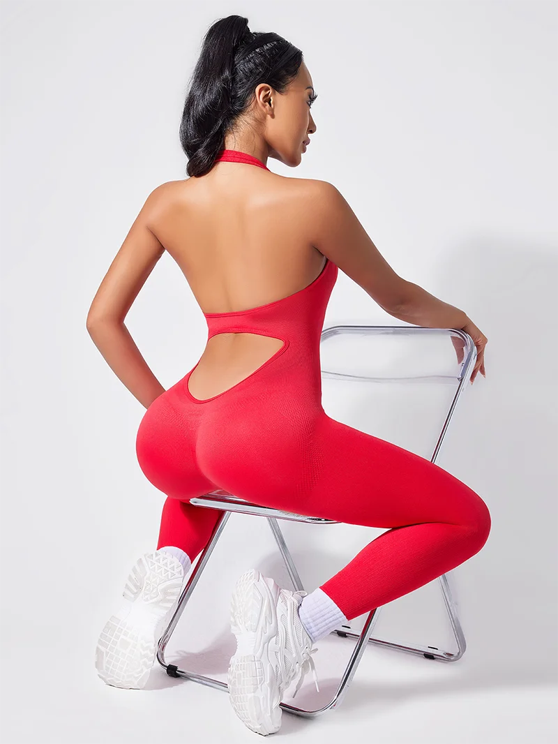 Sexy Women Bodysuits Fitness Sports Yoga Suit Halter Breathable Quick Drying Rompers Women's Gym Set Push Up Workout Jumpsuit