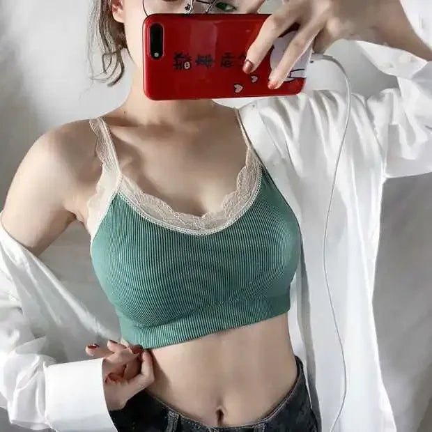 Women Lace Bra Comfort Top Seamless Underwear Removable Pads Female Wireless Bralette Ladies Sexy Lace Trim Lingerie